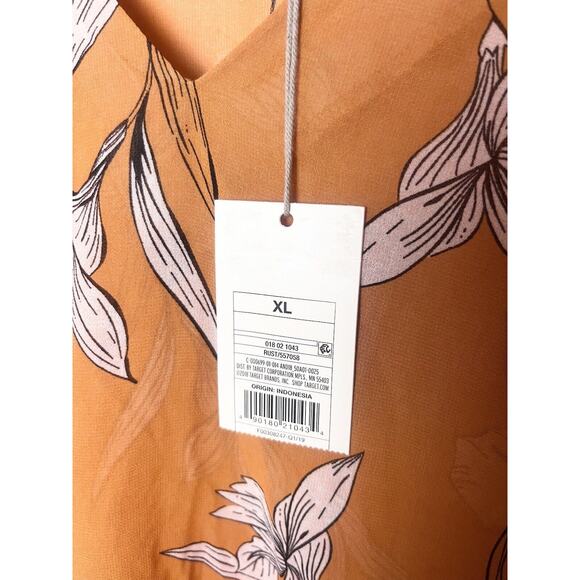 A New Day Women's Sz XL Rust Orange Floral Long Sleeve Sheer Bell Sleeve Top NWT - Picture 6 of 9